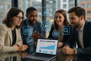  some persons are discuss How AI is transforming digital marketing